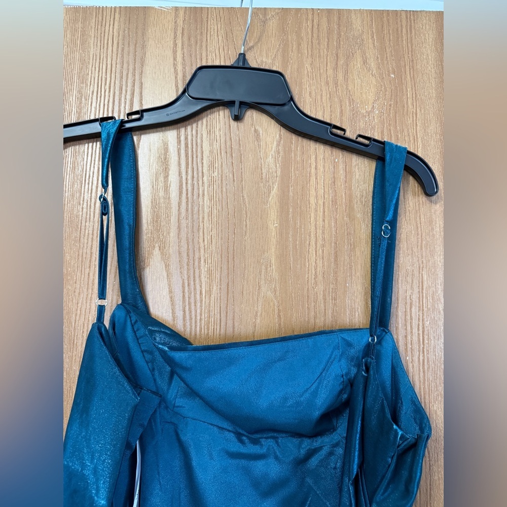 Lulus Aura Shiny Dark Teal Taffeta Maxi Dress With Pockets size medium - Picture 10 of 15
